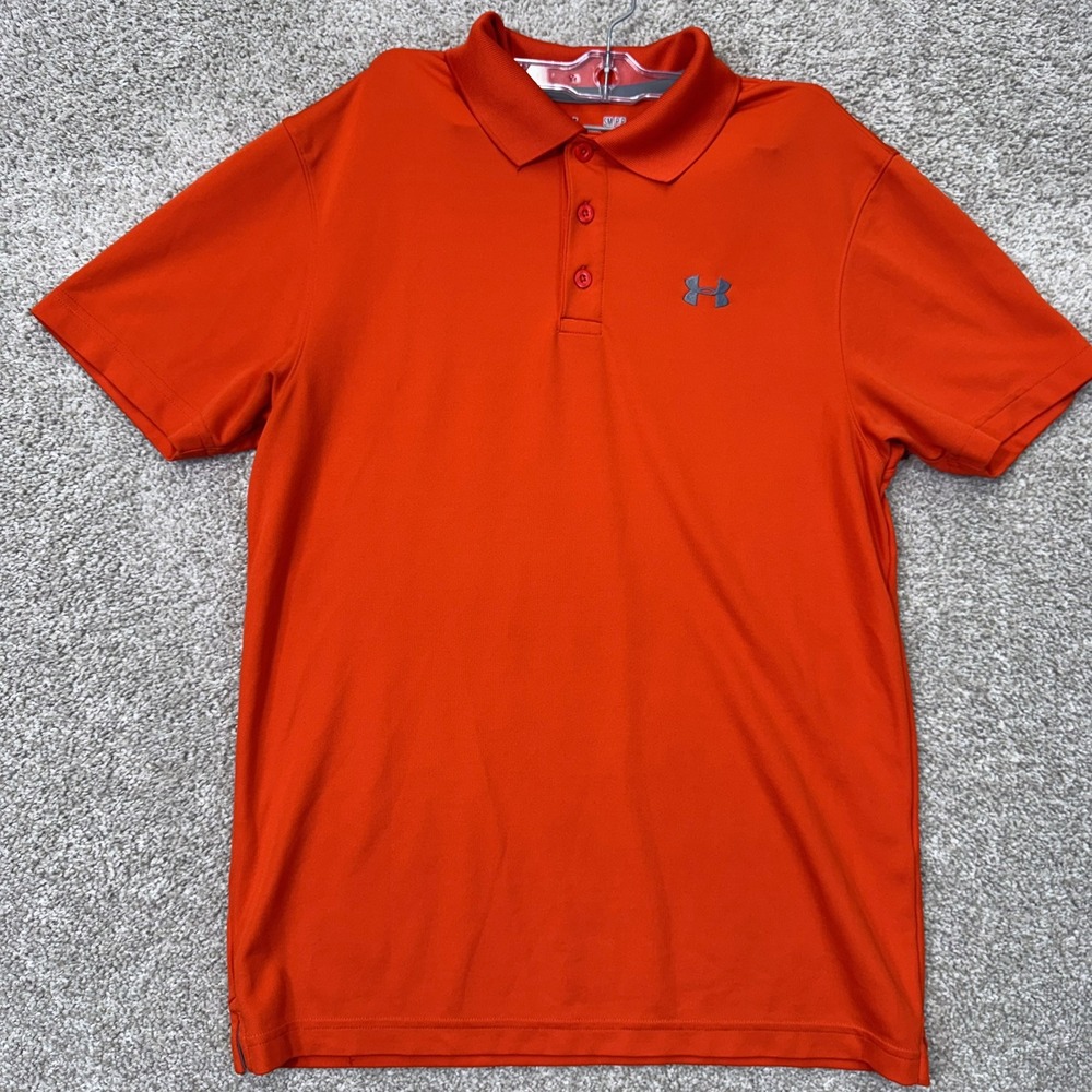Under Armour Polo Shirt Mens Small HeatGear Orange Loose EUC